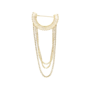 Elegante broche en forma de U chapado en oro con circonitas baguette y borlas colgantes