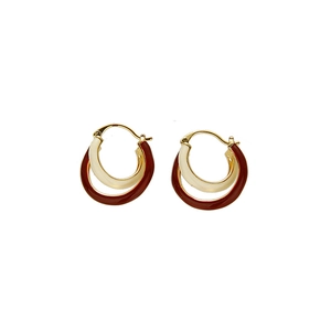 Boucles d'oreilles créoles dorées double couche en émail bordeaux et blanc crème