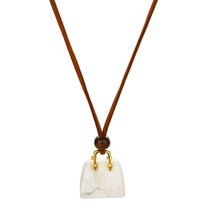 Retro Tiger Eye stone bag-shaped pendant necklace with gold metal handle and leather cord