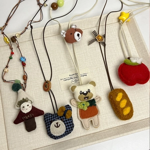 Handgemaakte Cartoon Pluche Dier Stof Hanger Ketting Schattige Beer Hond Fruit Brood Lange Truiketting Voor Vrouwen Meisjes Sieraden