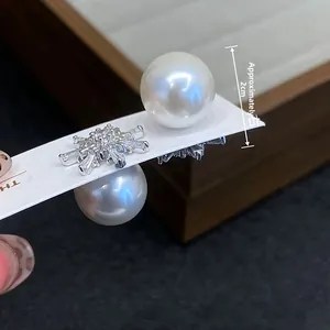 Pendientes de plata 925 con circonita, copo de nieve y perla, diseño 2 en 1, talla 2cm