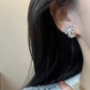 Pendientes de copo de nieve en plata 925 con perlas y circonitas para mujer estilo elegante