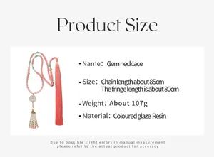 Tabella taglie per collana di gemme con catena da 85cm e lunga nappa rosa di 80cm