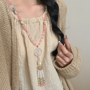 Collana vintage di perline cinesi con nappe lunghe e ciondolo per abiti stile Hanfu
