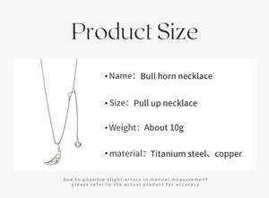 Detailed specs of bull horn necklace with titanium steel material and adjustable chain