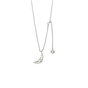 Minimalist silver croissant pendant necklace with adjustable chain and metallic finish