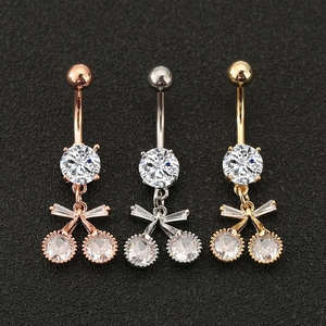 Stainless Steel Copper Zirconia Cherry Belly Piercing Ring With Bowknot Decorative Body Jewelry For Women Gold Silver Rose Gold