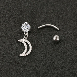 Bauchnabelpiercing aus Chirurgenstahl mit Mondsichel-Anhänger und Zirkonia-Kristall