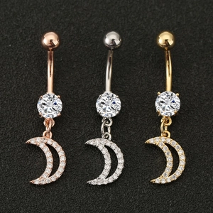 Zirkonia Sichelmond Bauchnabelpiercing Edelstahl Gebogener Stab Bauchpiercing Gold Silber Roségold Damen Körperschmuck Accessoire