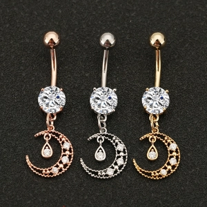 Zircon Moon Water Drop Belly Piercing Ring Stainless Steel Copper Body Jewelry For Women Party Dance Fashion Accessories