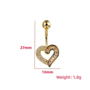 Piercing ombelico cuore dorato con zirconi altezza 27mm e larghezza 13mm 1.8g