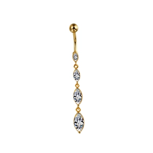 Piercing all'ombelico dorato con zirconi taglio marquise in castone verticale a grana