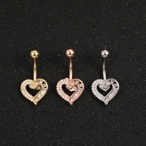 Piercing all'Ombelico in Rame e Zirconia a Forma di Cuore in Acciaio Inossidabile 316 Barra Curva Gioielli Oro Argento Oro Rosa per Donna Festa