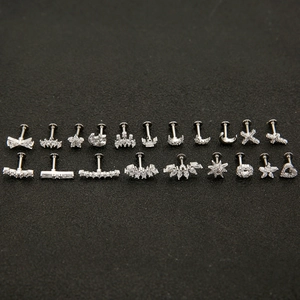 Silver stainless steel ear cartilage studs with cubic zirconia in assorted shapes