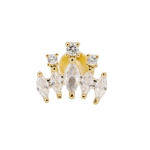 Elegant gold crown ear stud with white marquise zircon and ball screw back closure