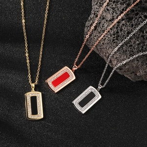 Geometrische Rechteckige Emaille Anhänger Halskette Zirkonia Eingelegt Kupfer Edelstahl Kette Schmuck Für Damen Herren Geschenk