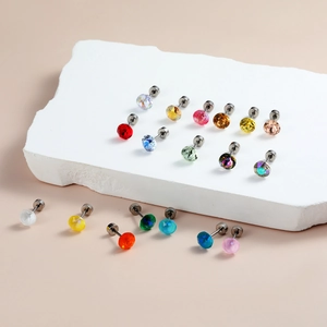 Sparkling cubic zirconia stud earrings in multiple colors with secure screw-on backings