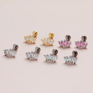 Orecchini a Bottone in Zircone a Forma di Fiore Per Cartilagine Perno in Acciaio Inossidabile Rame Oro Argento Gioielli Donna