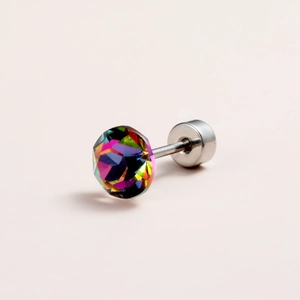 Sparkling rainbow round cut crystal stud earring with silver screw back closure
