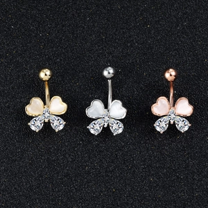 316 Surgical Stainless Steel Copper Zirconia Cat Eye Stone Butterfly Heart Belly Button Ring Navel Piercing Jewelry For Women