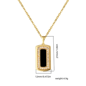 Goldene rechteckige Halskette mit schwarzem Emaille und Strasssteinen 27x12mm Anhänger