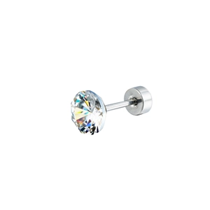 Titanium steel stud earring with a brilliant round-cut cubic zirconia and screw back