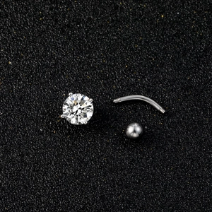 Piercing de nombril en acier avec zircon cubique brillant et barre incurvée argentée
