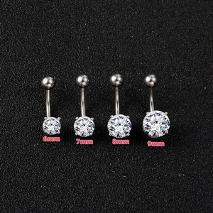 Kit piercing nombril en acier et zircon avec tailles allant de 6mm à 9mm de large