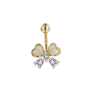 Elegant gold butterfly belly ring featuring cat eye stones and sparkling zircons on white base