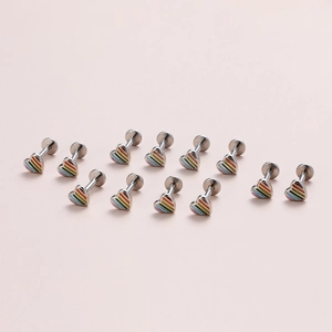 Piercing Labbro a Cuore in Smalto Arcobaleno Acciaio Inossidabile 316 Perno per Cartilagine a Fondo Piatto Gioielli Donna