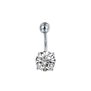 Piercing de nombril en acier avec un grand zircon cubique rond dans une monture à 4 griffes