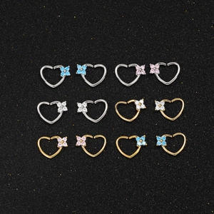 Copper Zircon Heart Nose Ring Flower Micro Inlay Cartilage Earring Stud Gold Silver Plated Piercing Jewelry For Women