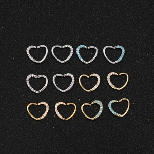 12-piece heart Daith piercing set with cubic zirconia in gold and silver plating