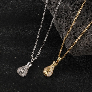 Copper Zirconia Money Bag Pendant Necklace With Dollar Sign Hip Hop Style Gold Silver Plated Jewelry For Women Men Gift