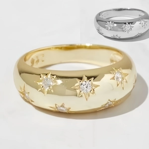 Mode Kupfer Kuppelring Zirkonia Sternmuster Hochglanzpoliert Vergoldet Versilbert Minimalistischer Breiter Ring Für Damen Herren