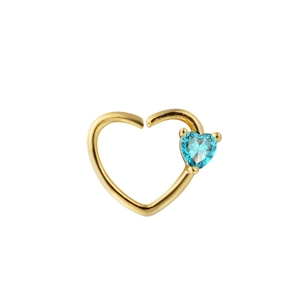 Anello al naso dorato a forma di cuore con una scintillante pietra preziosa blu chiaro
