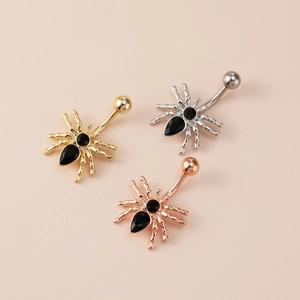 Gothic Spider Belly Button Ring 316 Stainless Steel Copper Inlaid Zircon Piercing Jewelry For Halloween Party Women Men