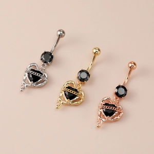 Piercing de Ombligo de Acero Inoxidable Cobre Zirconia Corazón Estilo Punk Gótico Metal Líquido Cadena Joyería Mujer