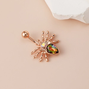 Piercing de nombril araignée d'Halloween or rose avec cristaux arc-en-ciel scintillants