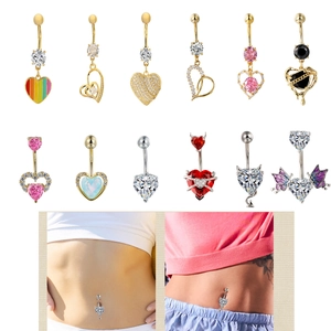 Zirconia Inlaid Heart Belly Button Ring 316 Stainless Steel Curved Barbell Navel Piercing Jewelry For Women Gold Silver