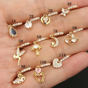Anello al Naso in Rame e Zirconia Moda per Donna Uomo Cuore Farfalla Luna Stella Croce Gioielli Piercing Oro Argento