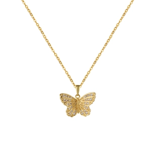 Eleganter Schmetterling Anhänger Gold Halskette mit funkelnden Zirkonia Steinen
