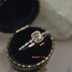 Anillo de plata esterlina con citrino amarillo brillante y banda trenzada en caja de regalo