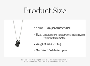 Detailed size chart for black flask pendant necklace with 69cm adjustable copper bead chain