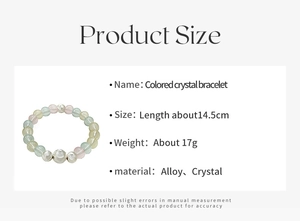 Macro shot of colorful crystal beads with silver alloy accents and size specifications