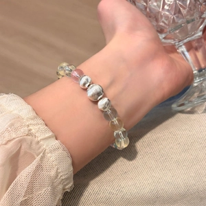 Women Multicolor Crystal Beaded Bracelet Minimalist Alloy Textured Silver Beads Summer Jewelry Gift For Girlfriend