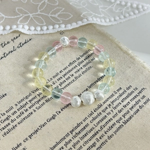 Colorful crystal beaded bracelet with pastel glass beads and silver accents for women