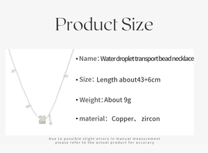 Spécifications du collier goutte en zircon avec dimensions et matériau en cuivre