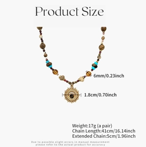 Gedetailleerde maattabel voor de bohemien kralenketting met een gouden zun hanger