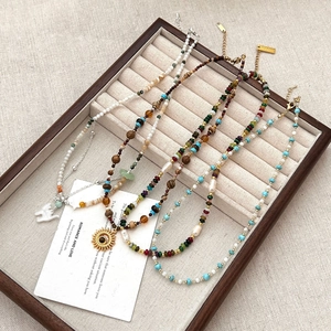 Handgemaakte Natuursteen Parel Kralen Halsketting Boheems Schelp Turkoois Choker Vintage Esthetische Vrouwen Sieraden